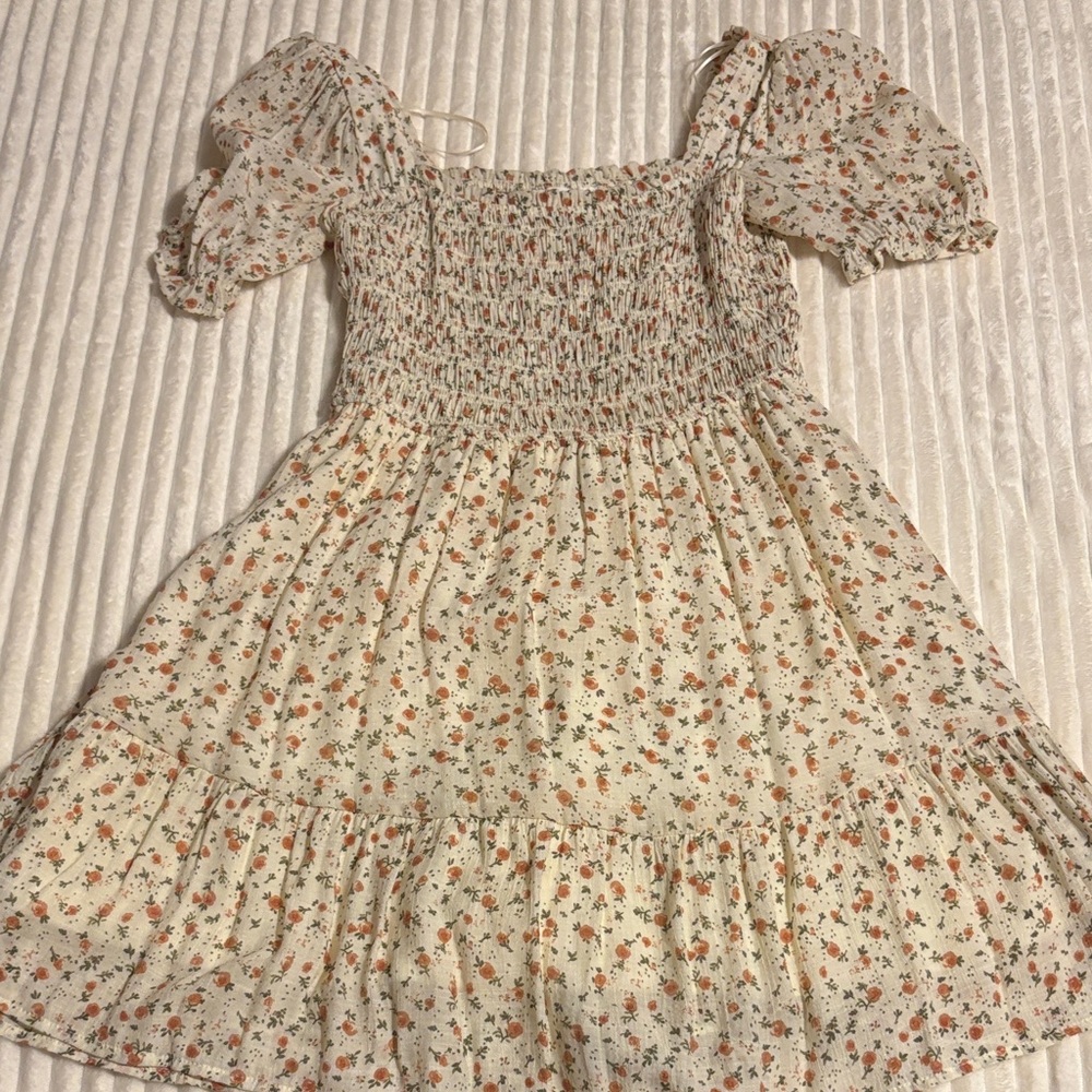 MINE Cream Dress with Rust & Olive Floral Print